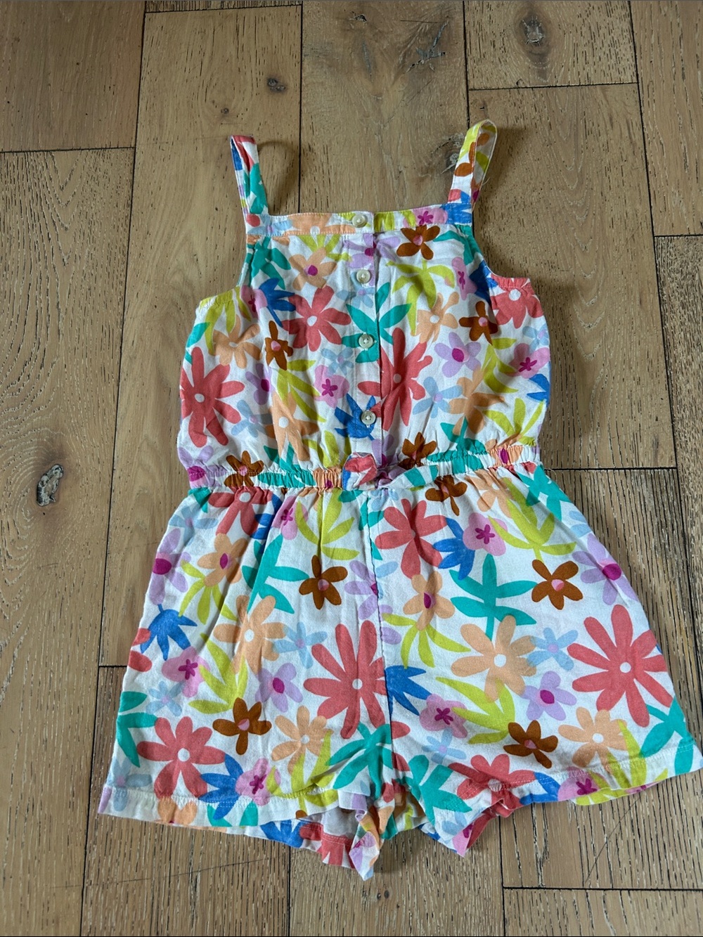 jumping beans White Floral Strappy Romper with Multicolor Flowers